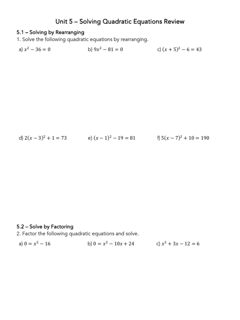 Quadratic Equations Review Notes | PDF