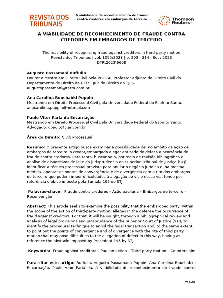 Fraude contra Credores em Embargos | PDF | Litisconsórcio | Insolvência