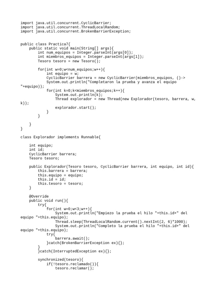 Simulación de Equipos con CyclicBarrier en Java | PDF