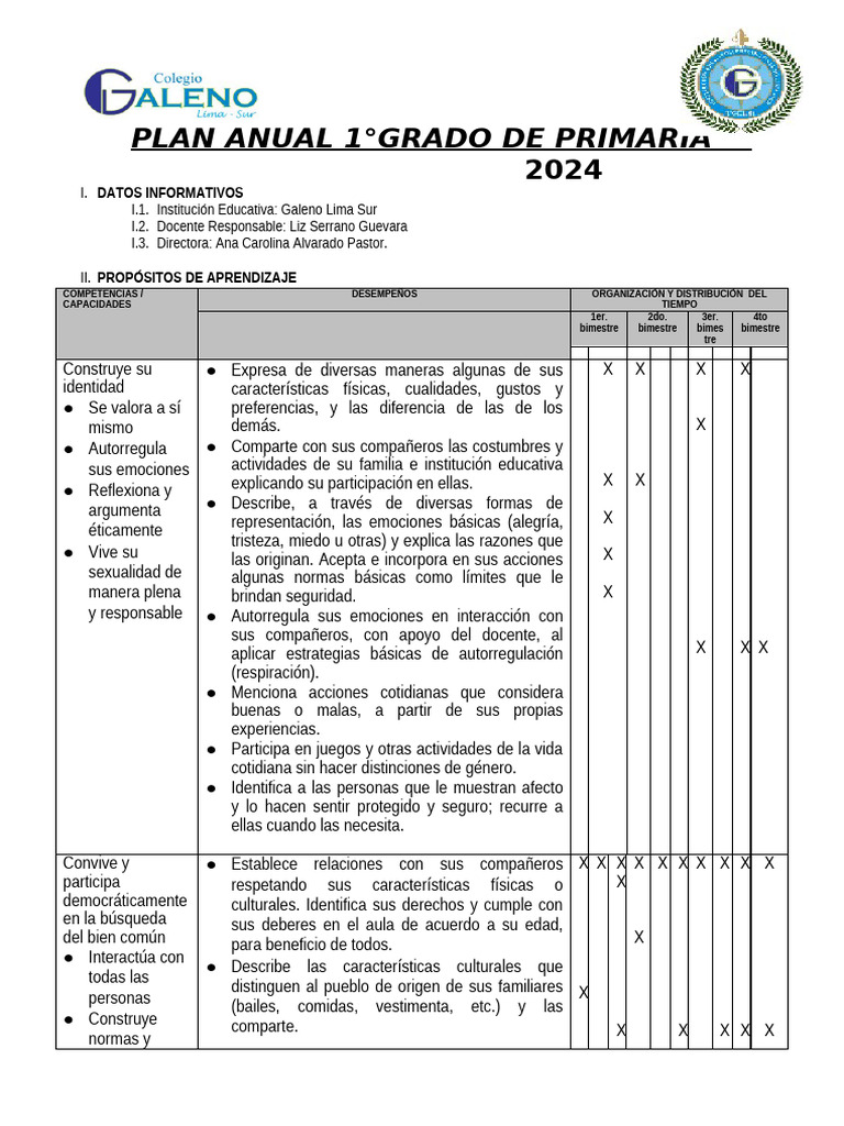 Plan Anual 1° Grado Primaria 2024 | PDF | Aprendizaje | Geometría