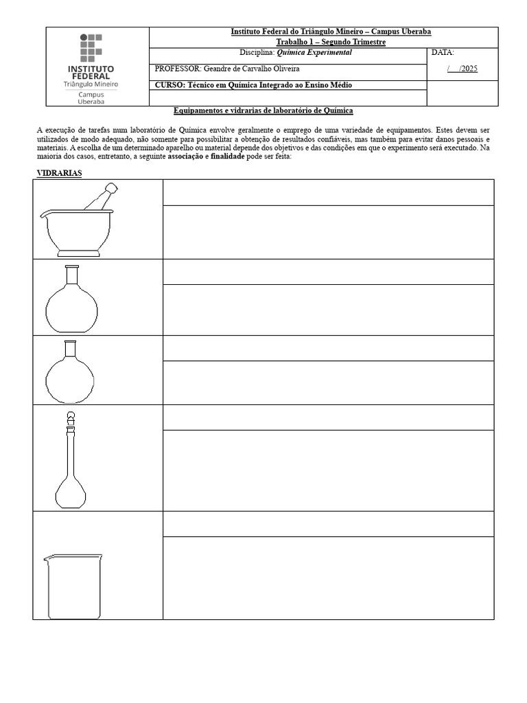 Vidrarias e Equipamentos de Química | PDF | Laboratórios | Química