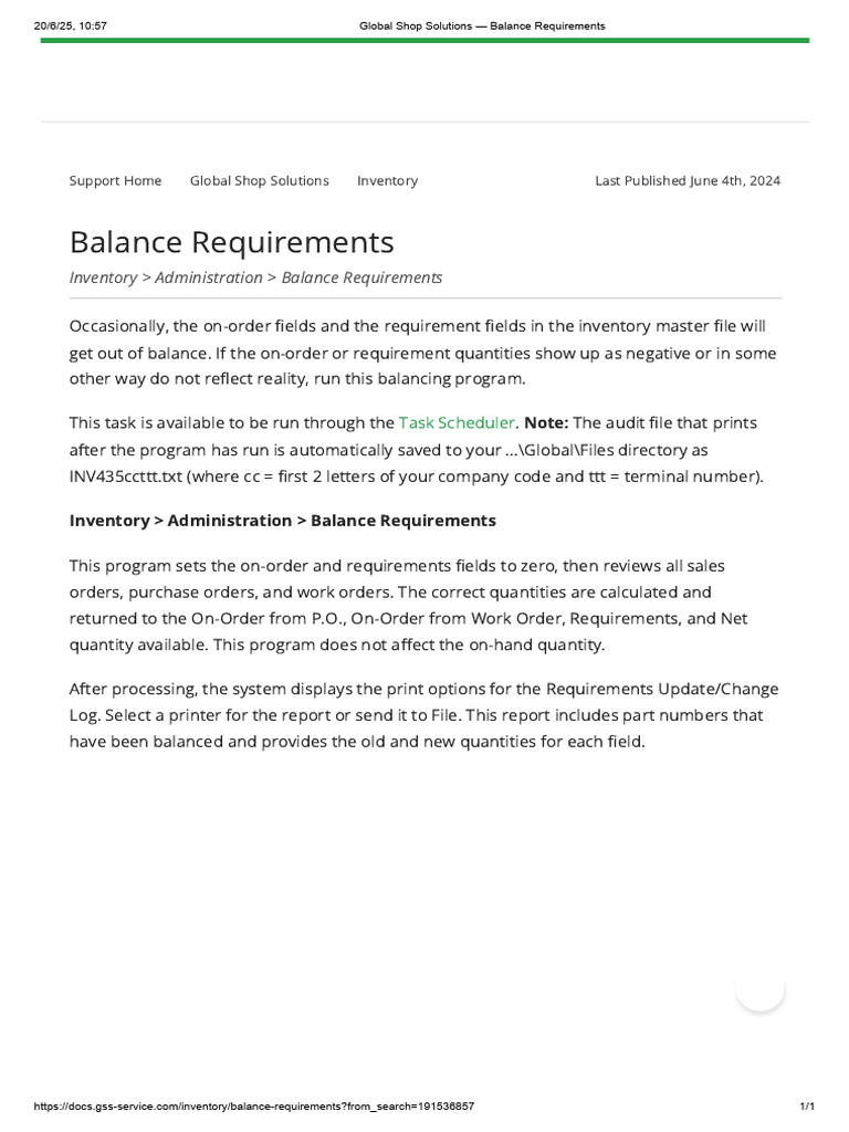 Balancing Inventory Requirements Guide | PDF