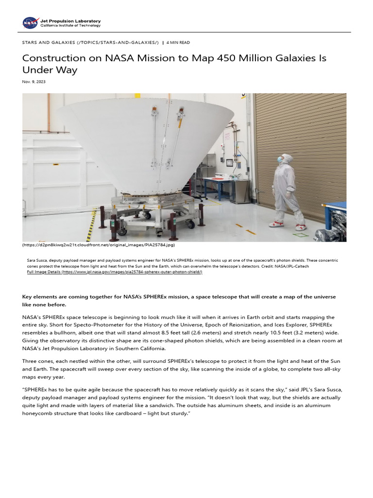 Construction On NASA Mission To Map 450 Million Galaxies Is Under Way ...