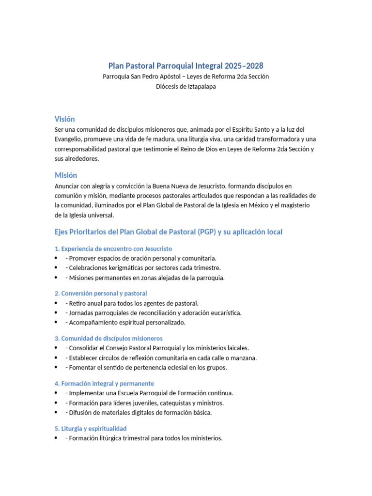 Plan Pastoral Parroquial 2025-2028 | PDF | Misionero | Religiones ...