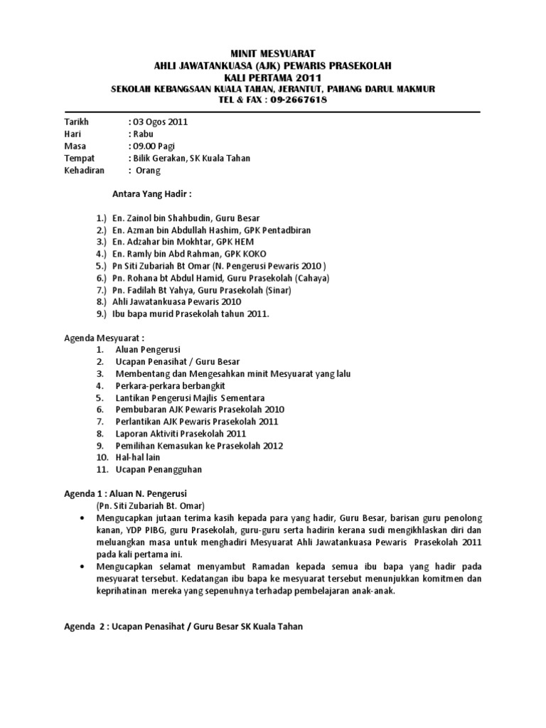 Contoh Surat Cadangan Pelantikan Minit Mesyuarat