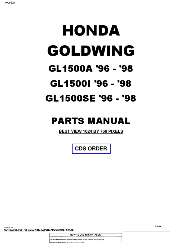 Honda Goldwing GL1500 1996 To 1998 Honda Parts Manual-55E90 | PDF