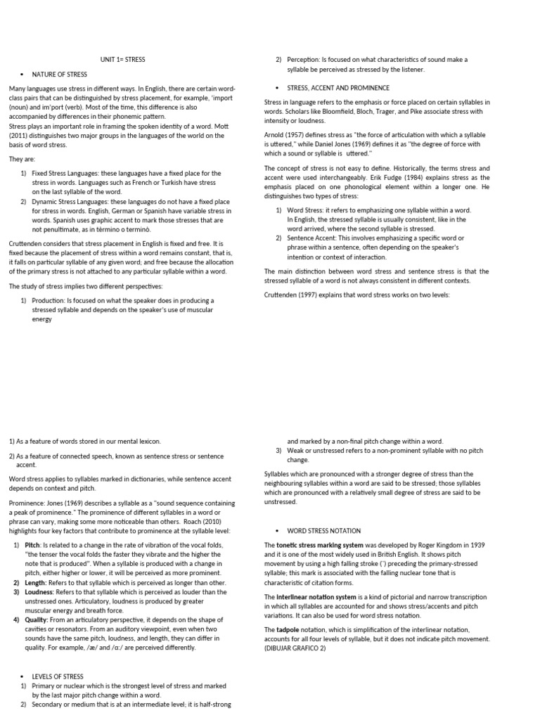 Unit 1 Stress | PDF | Stress (Linguistics) | Word