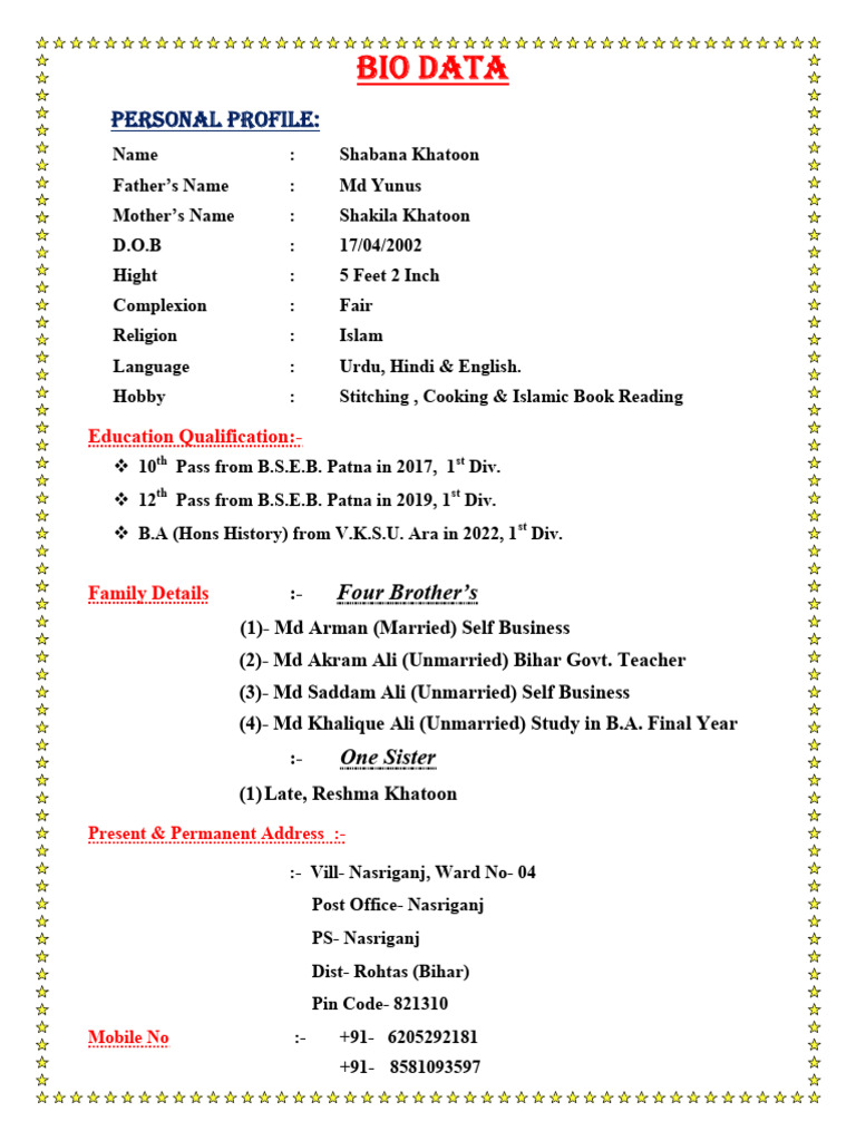 Shabana Khatoon's Bio Data | PDF