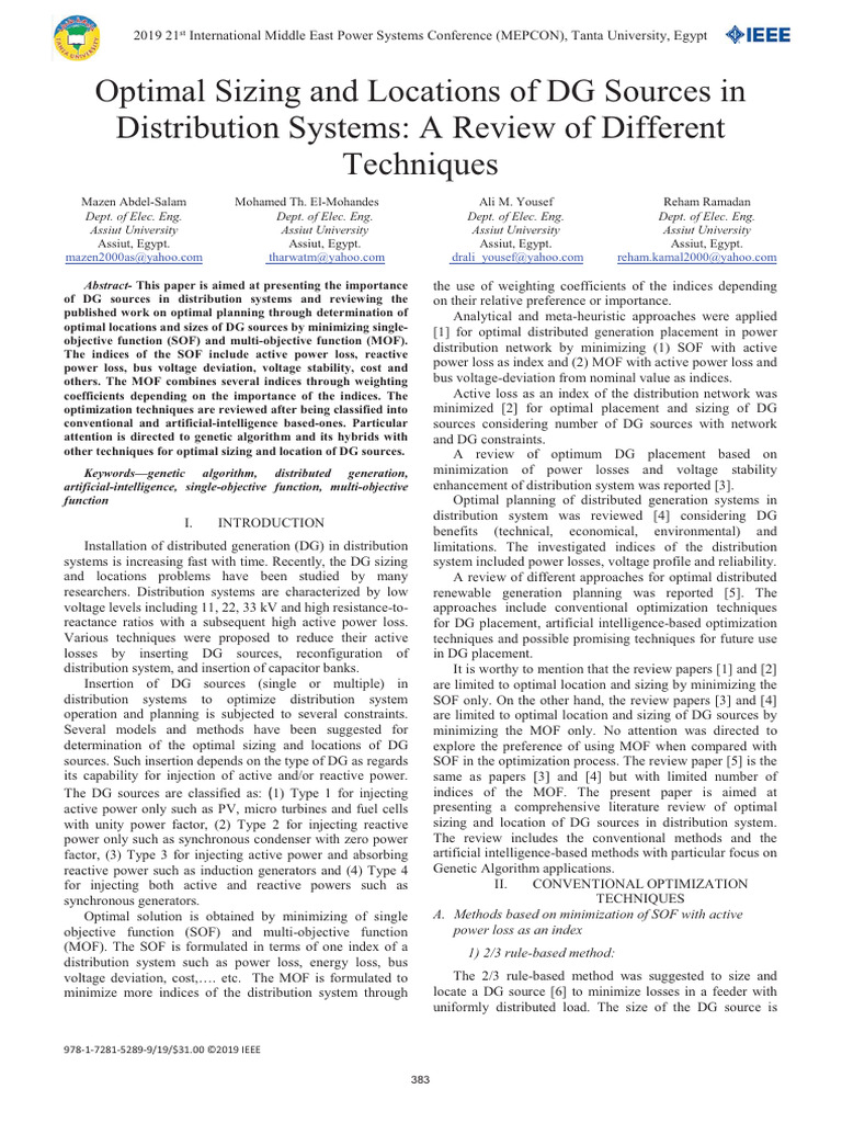 Optimal DG Sizing in Distribution Systems | PDF | Mathematical ...