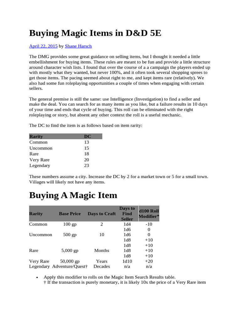 Buying Magic Items in D&D 5E Guide | PDF | Role Playing Games | Fantasy ...