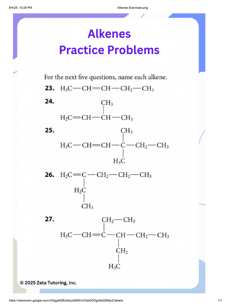 Alkenes Exercises - PNG | PDF