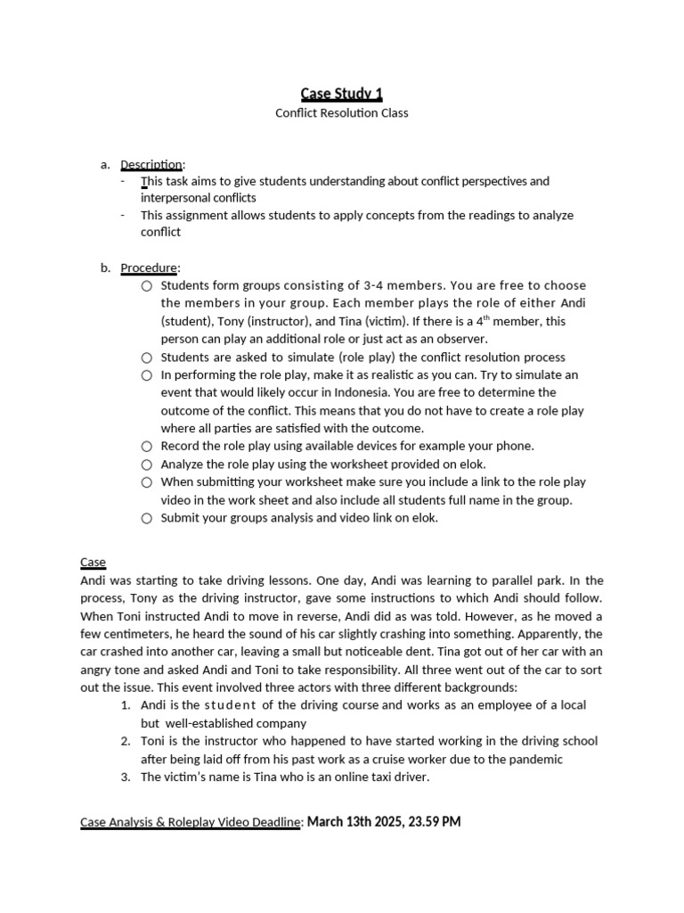 Case Study 1 Role Play Guideline - Even 2025 | PDF | Social Psychology ...