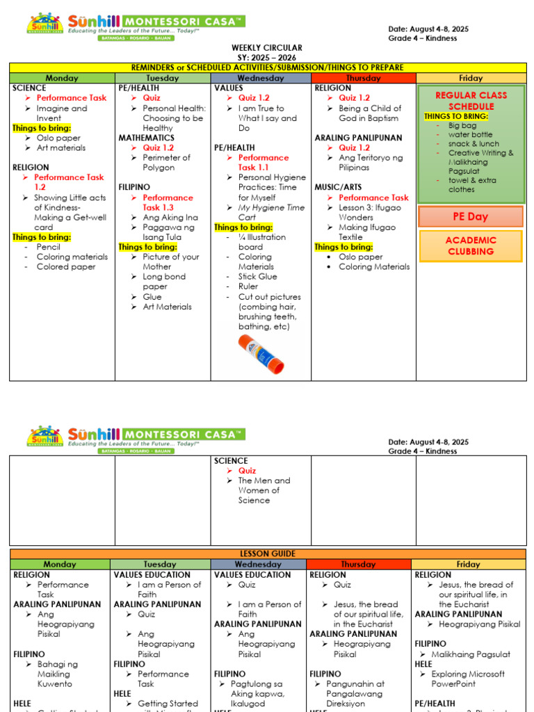 Grade 4 Weekly Circular: Kindness Activities | PDF