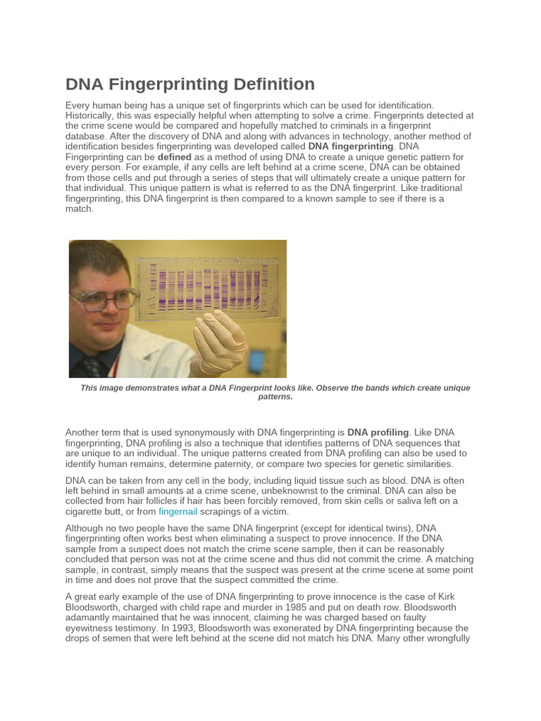 DNA Fingerprinting Definition, Uses & Steps | PDF | Dna Profiling | Gel ...