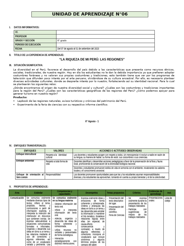 6° - Grado - Unidad - de - Aprendizajen°06 | PDF | Decimal | Sustracción