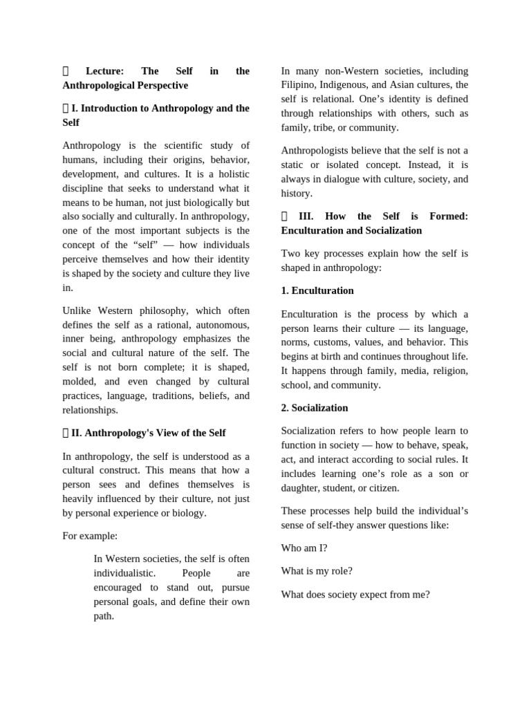 Anthropology of the Self Explained | PDF | Self Concept | Anthropology