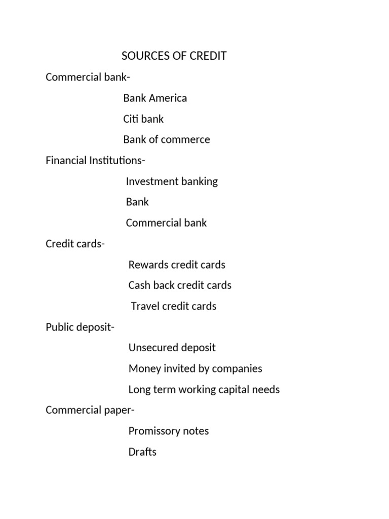 Sources of Credit Overview | PDF
