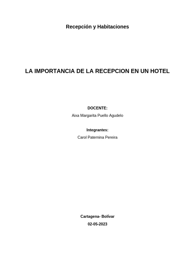 Importancia de la Recepción en Hoteles | PDF | Hotel