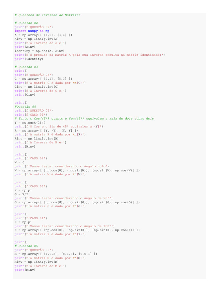 Inversão de Matrizes em Python | PDF