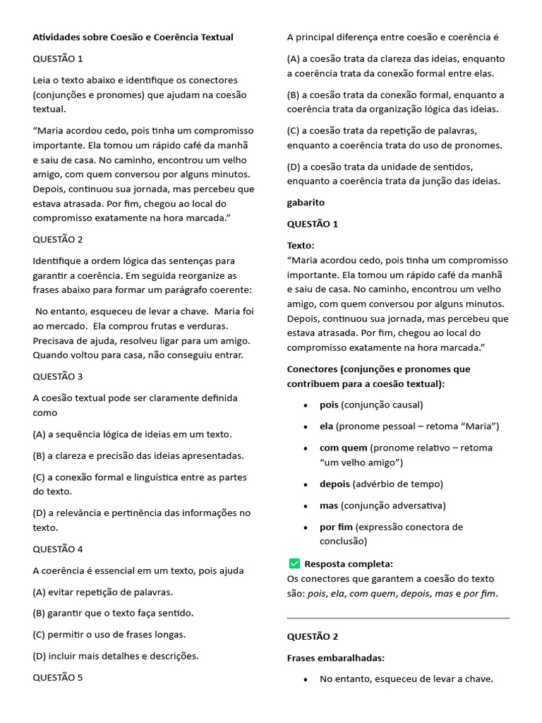 Atividades de Coesão e Coerência Textual | PDF | Lógica | Pronome