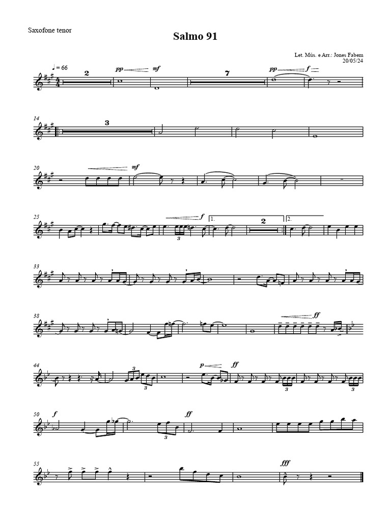 Partitura para Saxofone Tenor - Salmo 91 | PDF