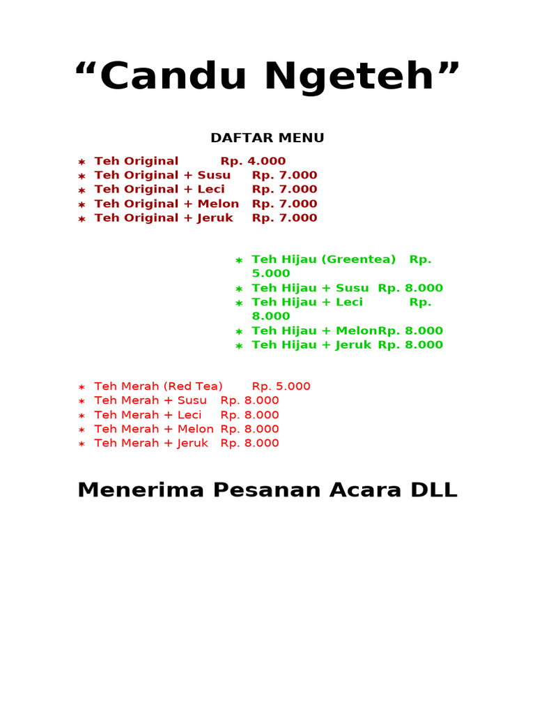 Menu Teh Candu Ngeteh | PDF