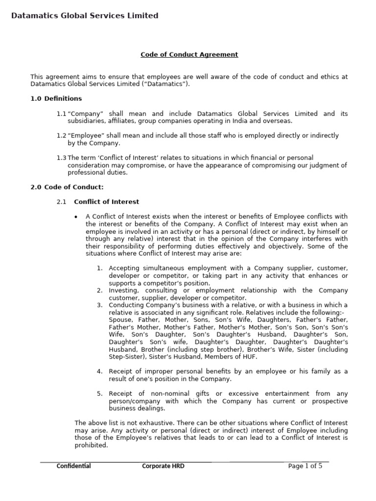 Datamatics Code of Conduct Overview | PDF | Malware | Conflict Of Interest