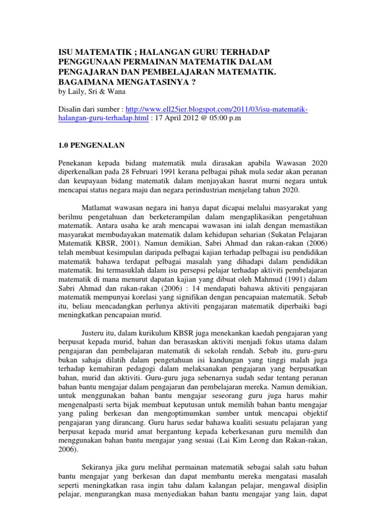 Artikel permainan matematik