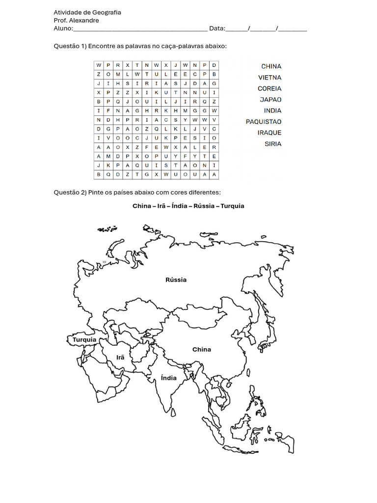 Atividade Adaptada: Geografia da Ásia | PDF