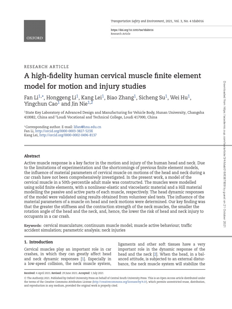 Cervical Muscle Model for Neck Injury Analysis | PDF | Young's Modulus ...