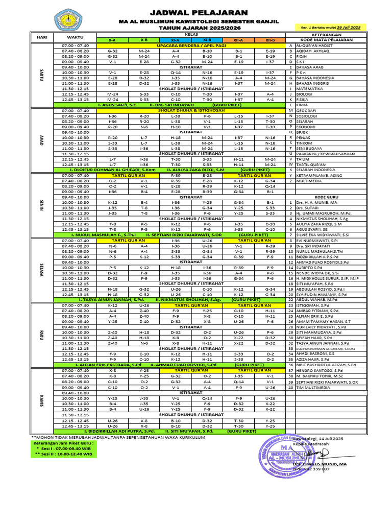 Jadwal Pelajaran Semester Ganjil 2025 | PDF