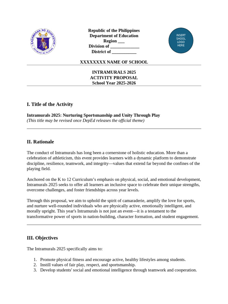 Intramurals 2025 Activity Proposal | PDF | Learning