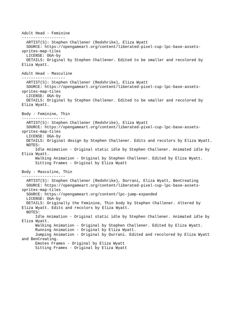 LPC Base Assets: Adult & Body Sprites | PDF