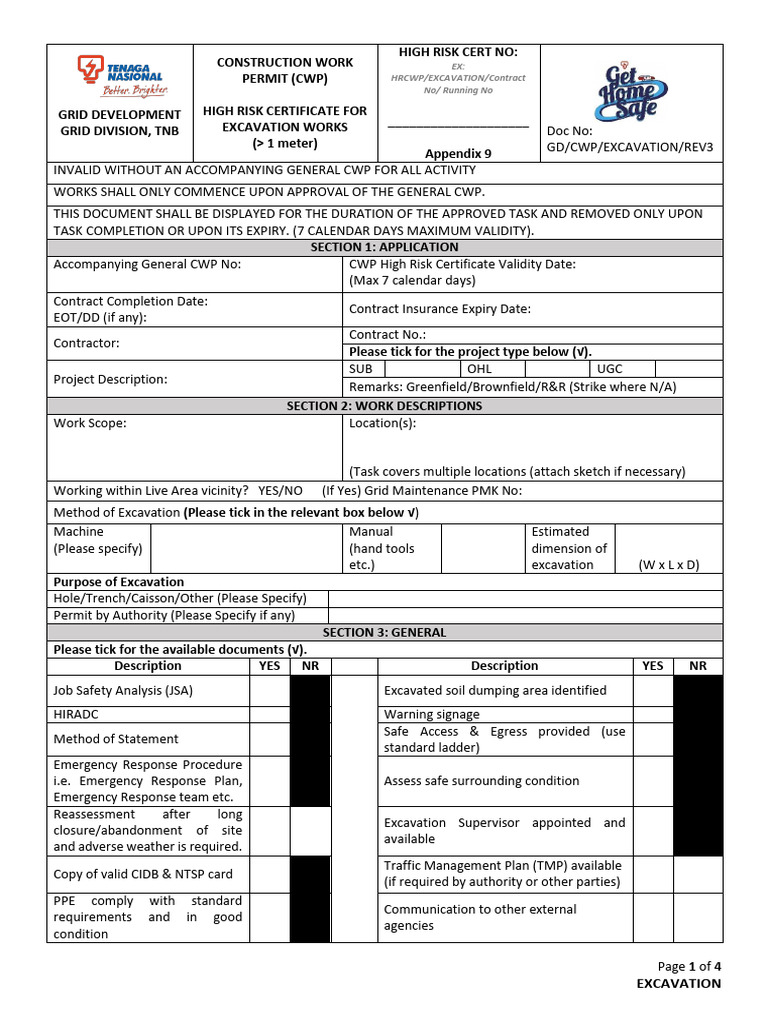 High Risk Excavation Work Permit Guide | PDF | Safety