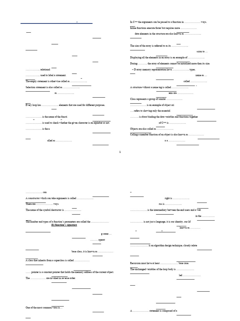 C++ One Word Test for XI Students | PDF | Inheritance (Object Oriented ...