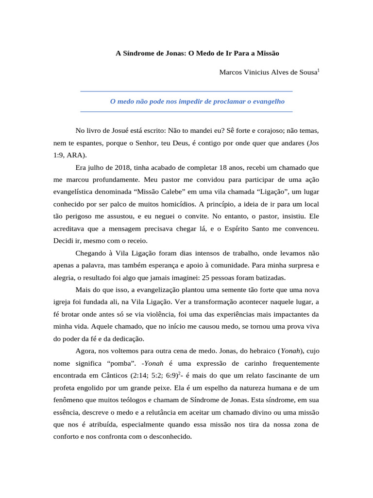 Superando o Medo da Missão: Síndrome de Jonas | PDF | Jonas | Deus