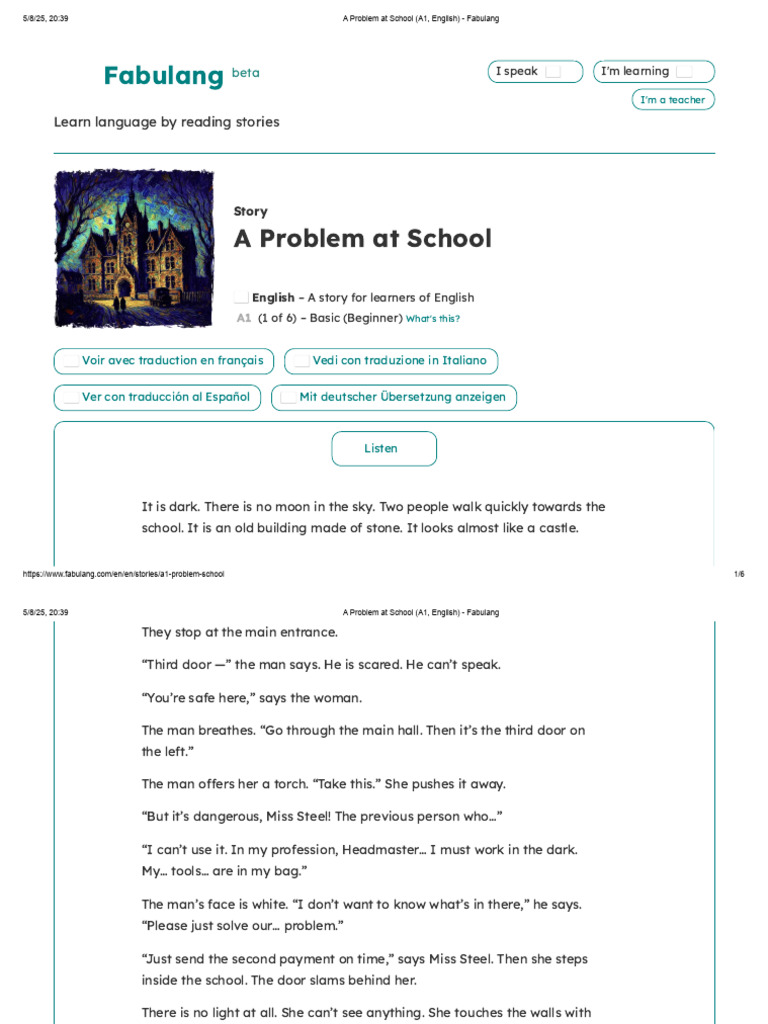 A Problem at School: A1 Story | PDF