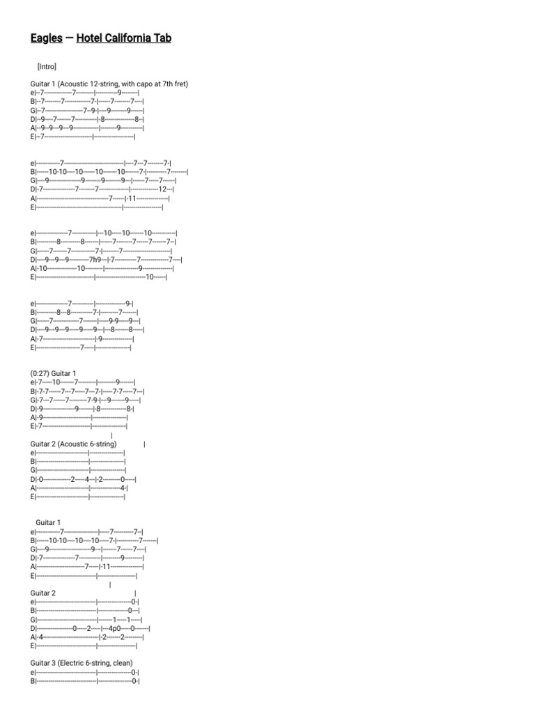 Hotel California Guitar Tabs | PDF | Music Industry | Popular Music