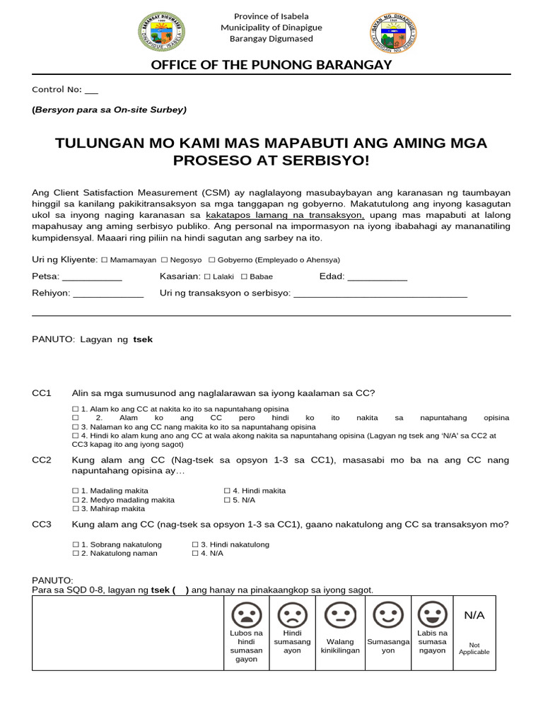 Annex A.ii - CSM Questionnaire v2 TAGALOG 2023 V | PDF