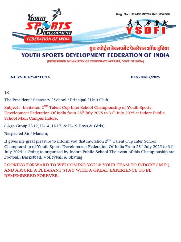 INVITATION LETTER 2nd Talent Cup 2025 Ips | PDF