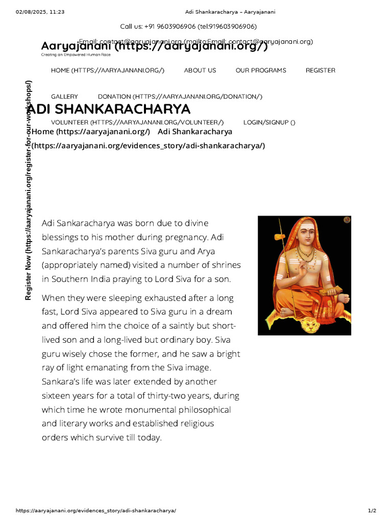 Life of Adi Shankaracharya | PDF | Āstika | Indian Religions