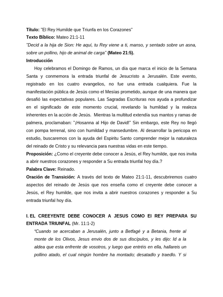 El Rey Humilde Que Triunfa en Los Corazones | PDF | Jesús | Contenido ...