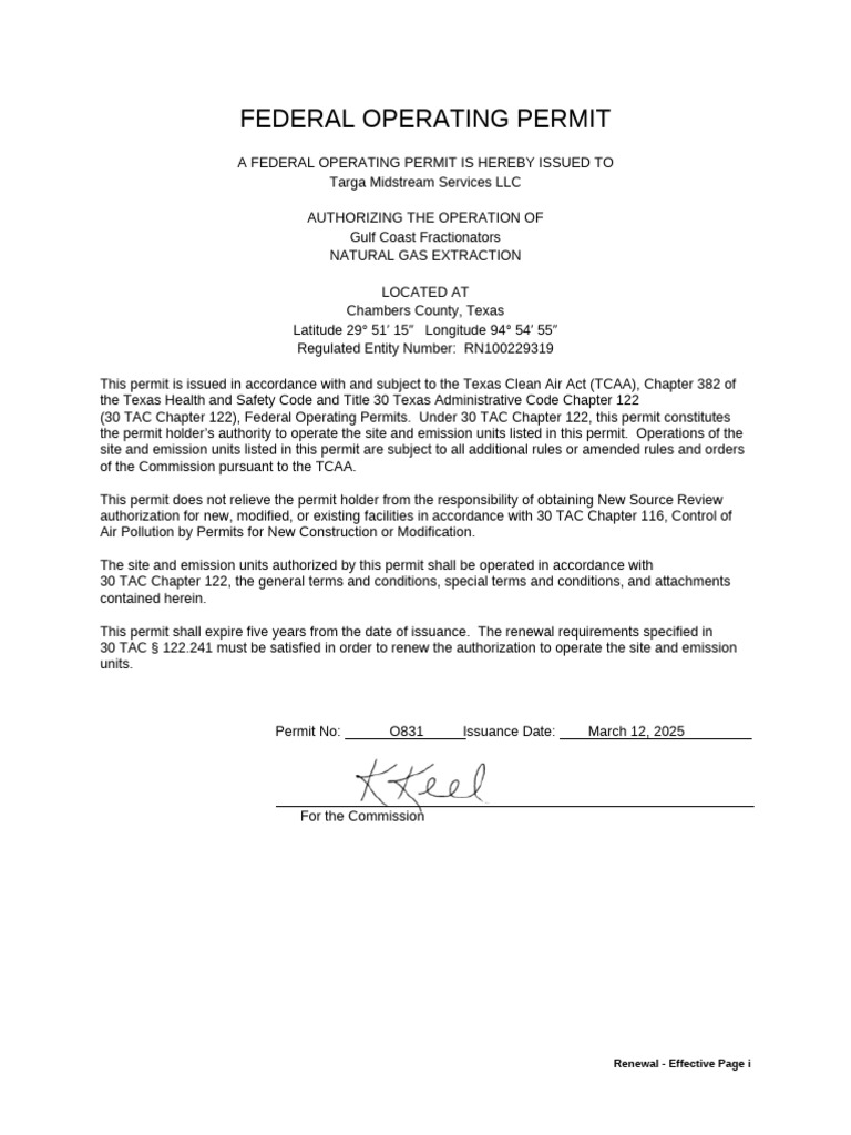 Federal Operating Permit for Targa Midstream | PDF | Emissions Trading ...