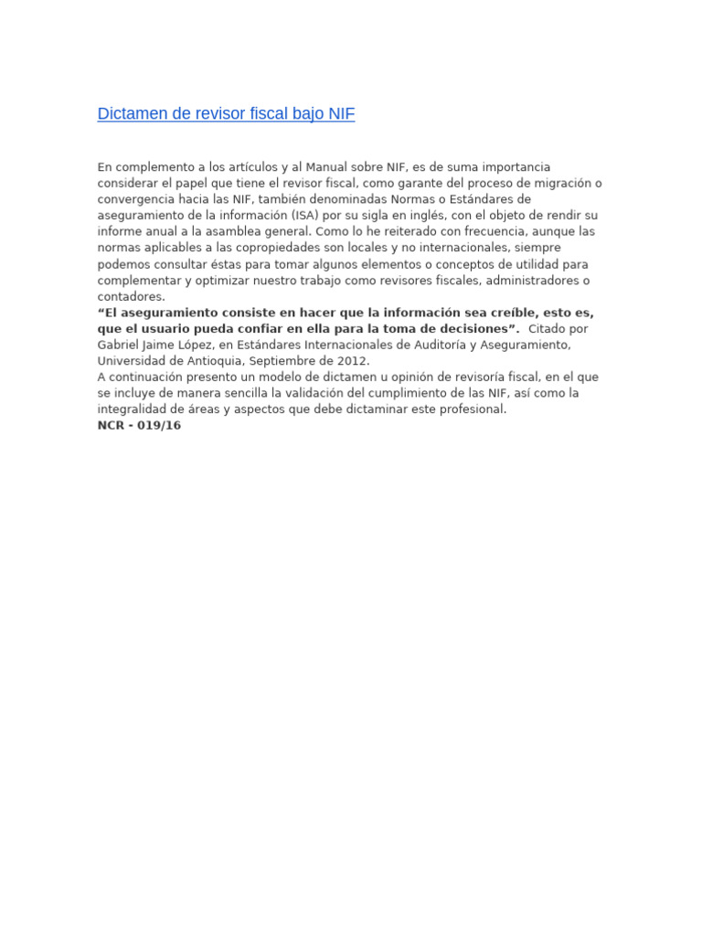 Dictamen Fiscal según Normas NIF | PDF