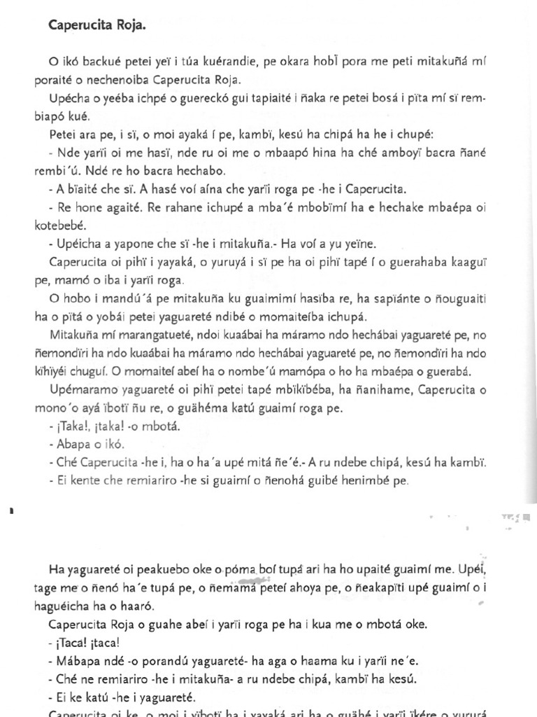 Cuento en Guaraní: Caperucita Roja | PDF | Estudios de idiomas extranjeros