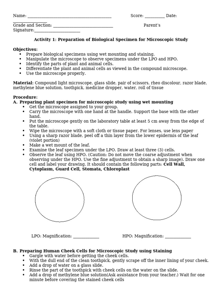 Activity 3 - Preparation of Biological Specimen For Microscopic Studies ...