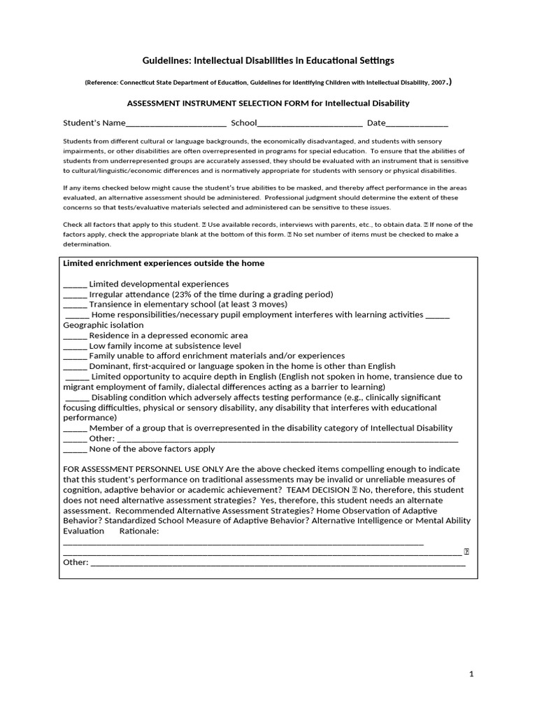 I.D. Guidelines Assessemnt Selection Tools | PDF | Communication ...