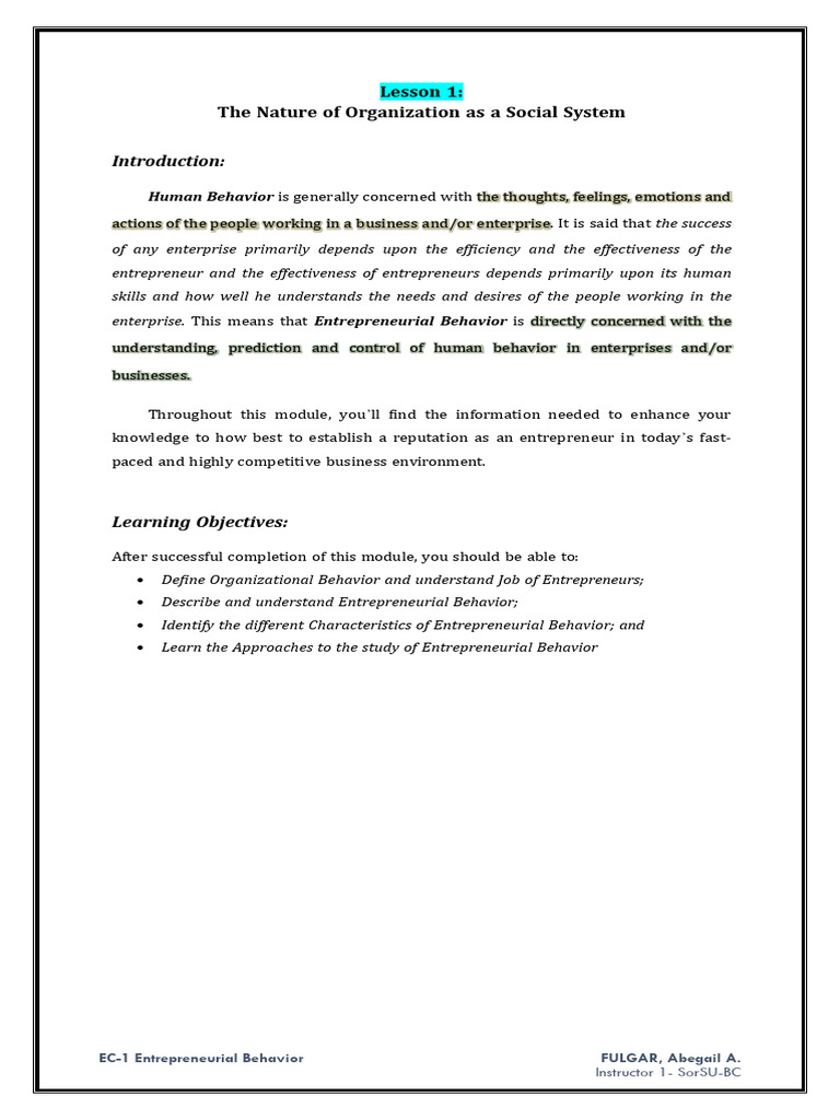 Lesson 1 A Nature of Organization As A Social System UTS | PDF ...