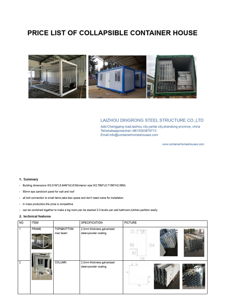 Collapsible Container House Price List | PDF | Wall | Window