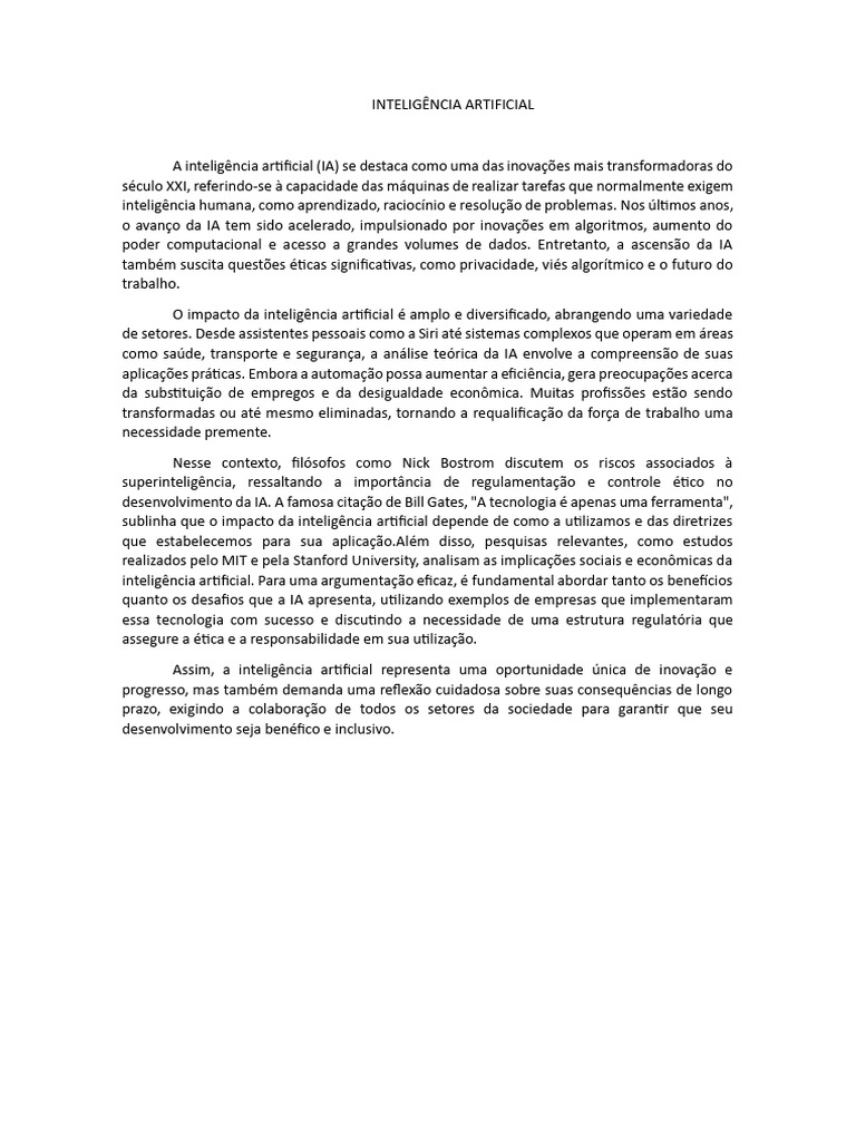 Redação sobre Inteligência Artificial | PDF